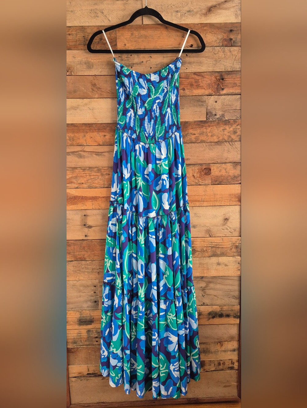 Anthropologie Abel the Label Smocked Strapless Floral Tiered Maxi Dress S Resort
